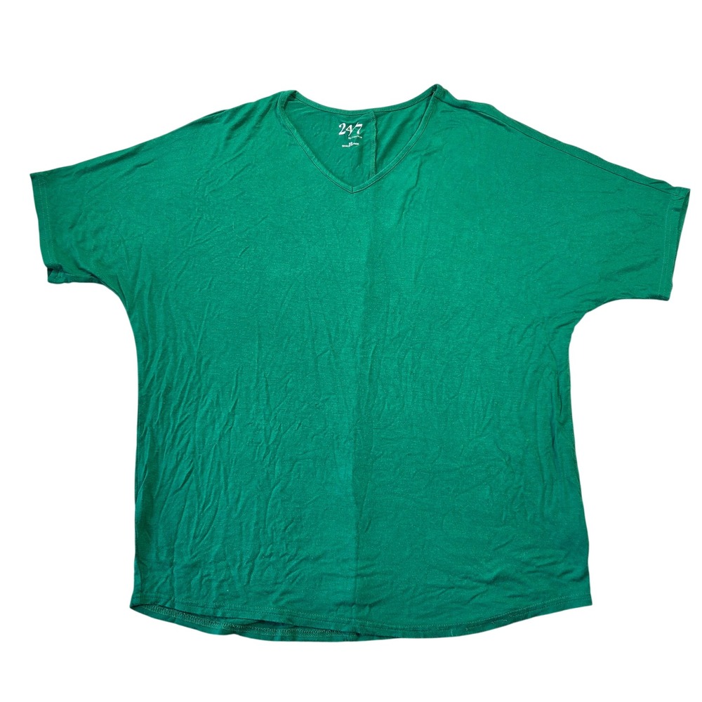 24/7 by Maurices Womens Green V-Neck Dolman Short Sleeve Relaxed Top XS Casual